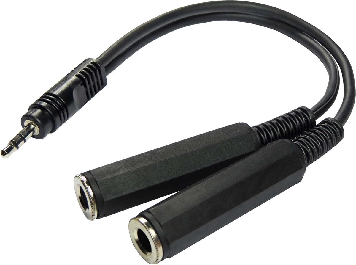 Y-adapter kabel - Jack splitter - Audio delen - Stereo signaal - 29 cm - Zwart