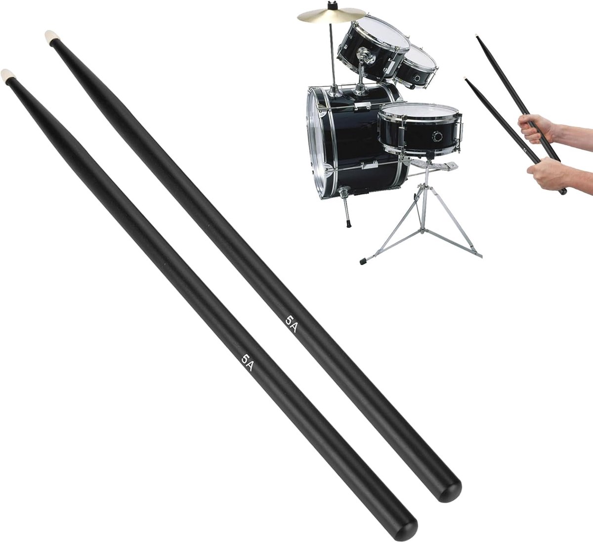 5A Maples Houten Drumsticks - Professionele Drum Stokken - 1 Paar (Zwart)