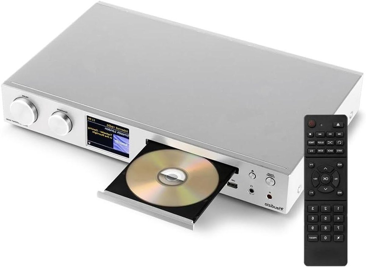 Internetradio met DAB+ - HiFi Receiver Digitale Radio - Muziek Streamen - Ingebouwde CD Speler - 2x50W Versterker - Zilver