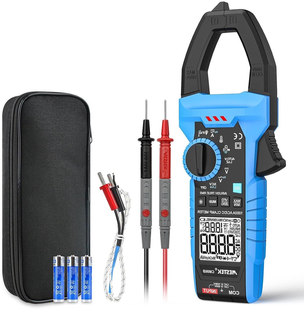 Amperometrische Tang - Stroomtang Multimeter - Elektrische Problemen Oplossen - Inschakelstroommeting - 1000A AC/DC - Blauw