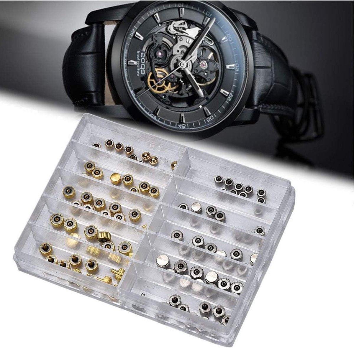 Horloge Kroon Onderdelen - Reparatieset Kroontjes - Horloge Reparatie - Roestvrij Staal - 100 Stuks - Zilver Goud
