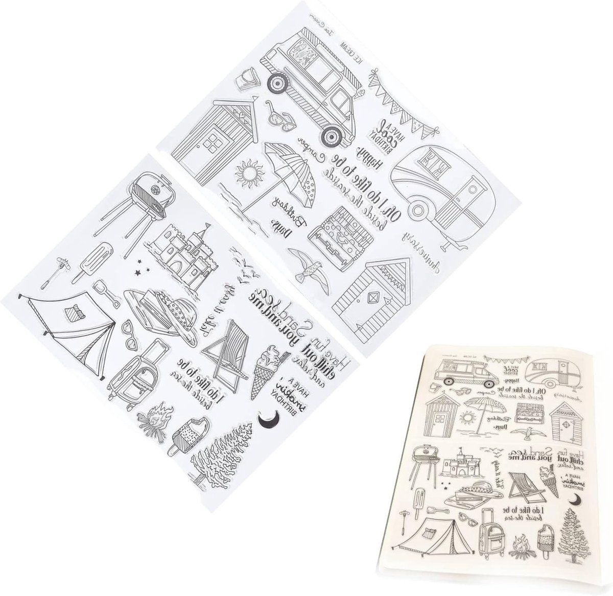 Campingstijl Silikonestempels, 2 Stuks Duidelijke Rubberstempels voor Toerauto en Strandvakantie, Creatieve Stempels voor Scrapbooking en Knutselen