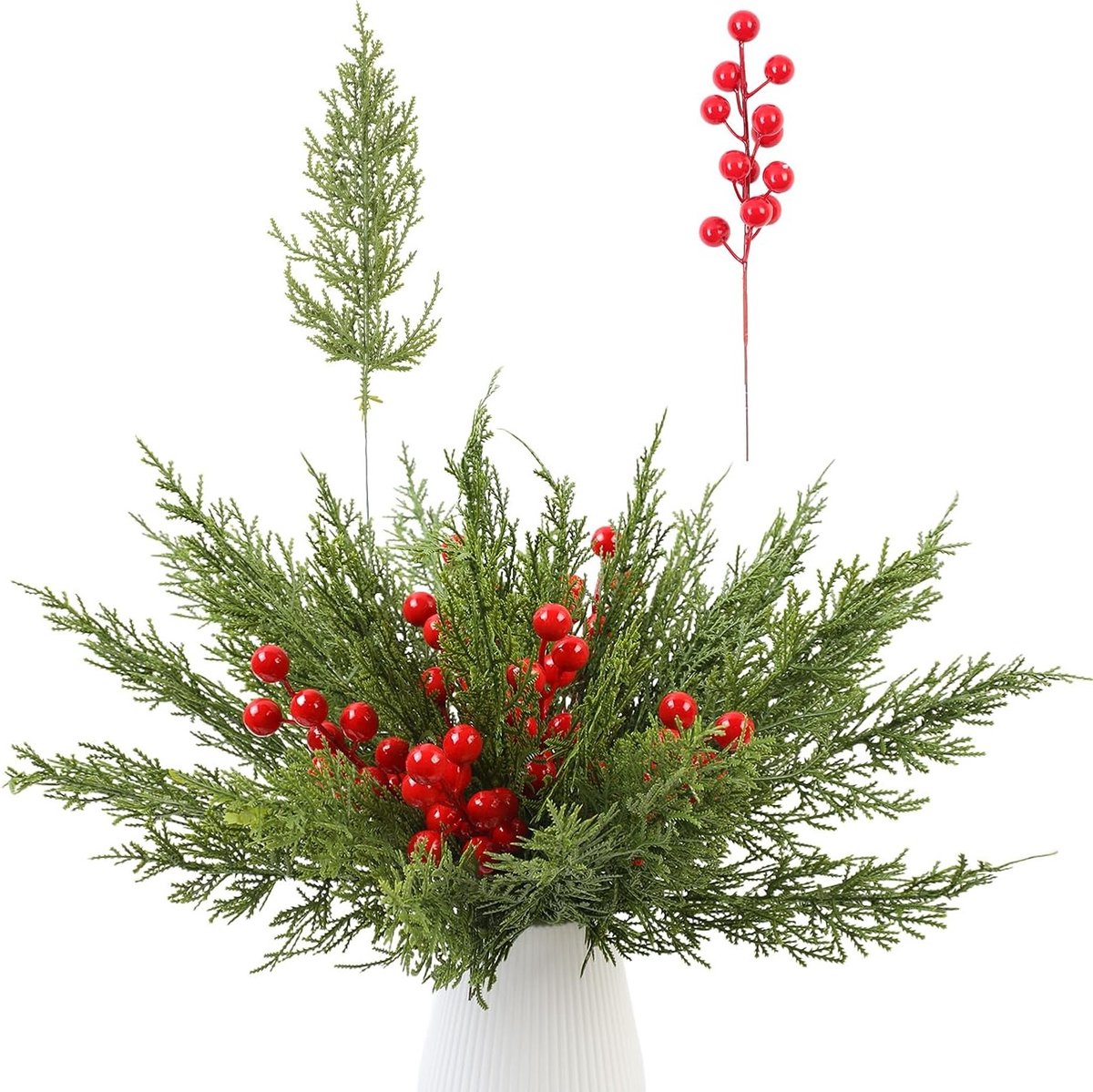 45 Stukken Echte Den Takken met 15 Rode Bessen 32 cm DIY Accessoires voor Kerstdecoratie, Krans en Guirlande