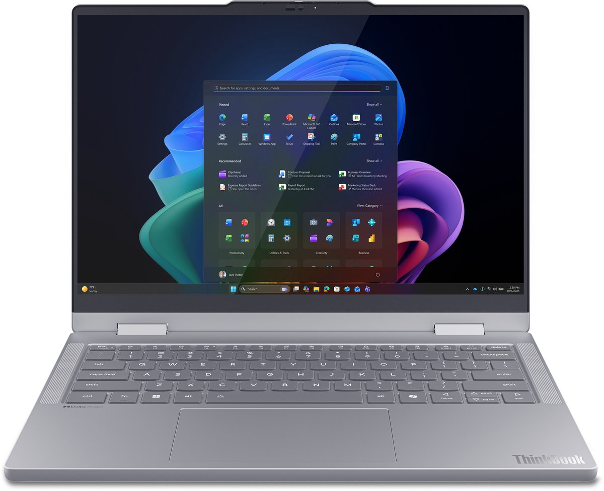 Lenovo ThinkBook 14 2-in-1 G6 IPL Copilot+ PC Intel Core Ultra 7 355 Hybride (2-in-1) 35,6 cm (14") Touchscreen WUXGA 16 GB DDR5-SDRAM 512 GB SSD Wi-Fi 7 (802.11be) Windows 11 Pro Engels Grijs