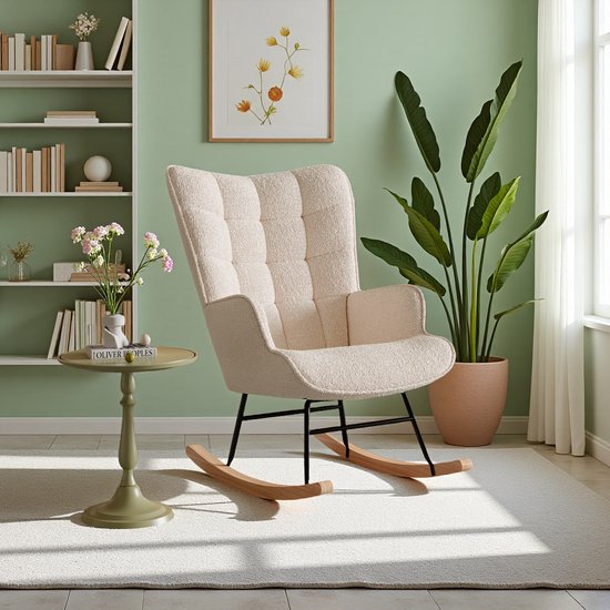 ROSAHQNDA Schommelstoel - Schommelstoelen babykamer - Relaxstoel - Fauteuil - Voedingsstoel - Teddy Fleece - Roomwit - Beige