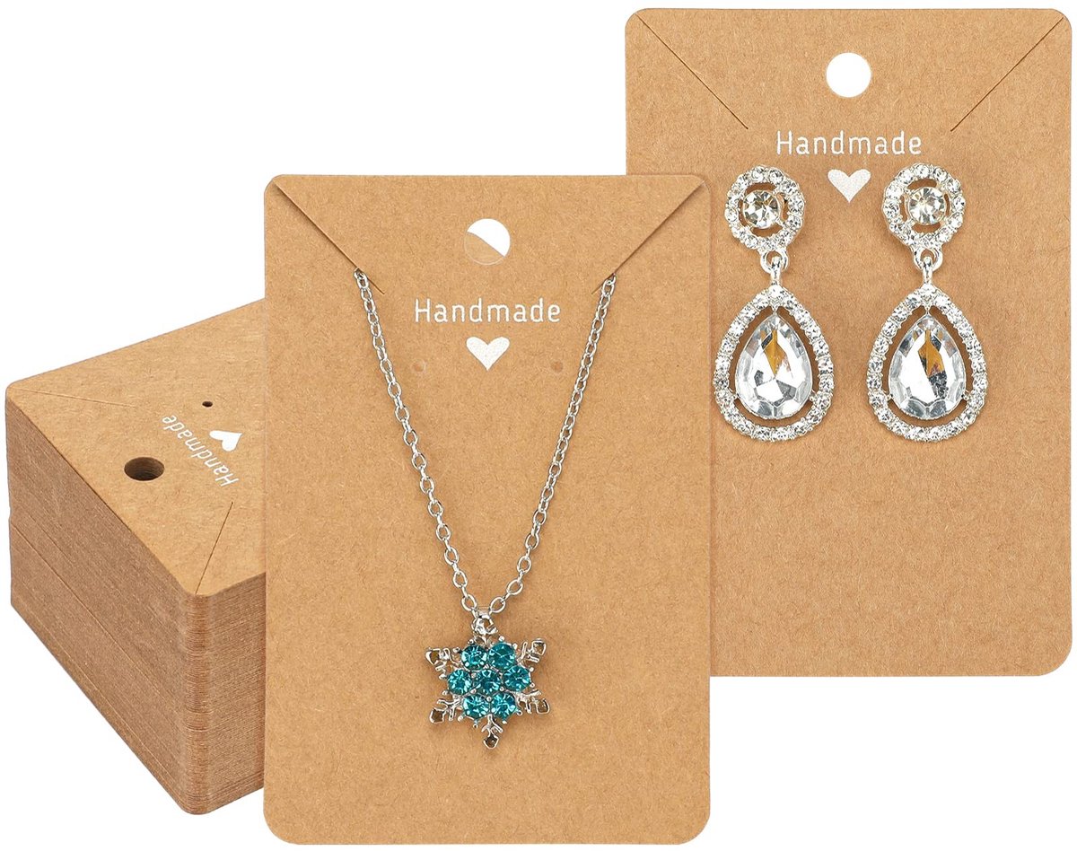 Golden crown - Displaykaarten voor Sieraden - 200 Stuks - Bruin Kraftpapier - Voor Oorbellen en Halskettingen - Perfect voor Cadeaus en Verpakkingen