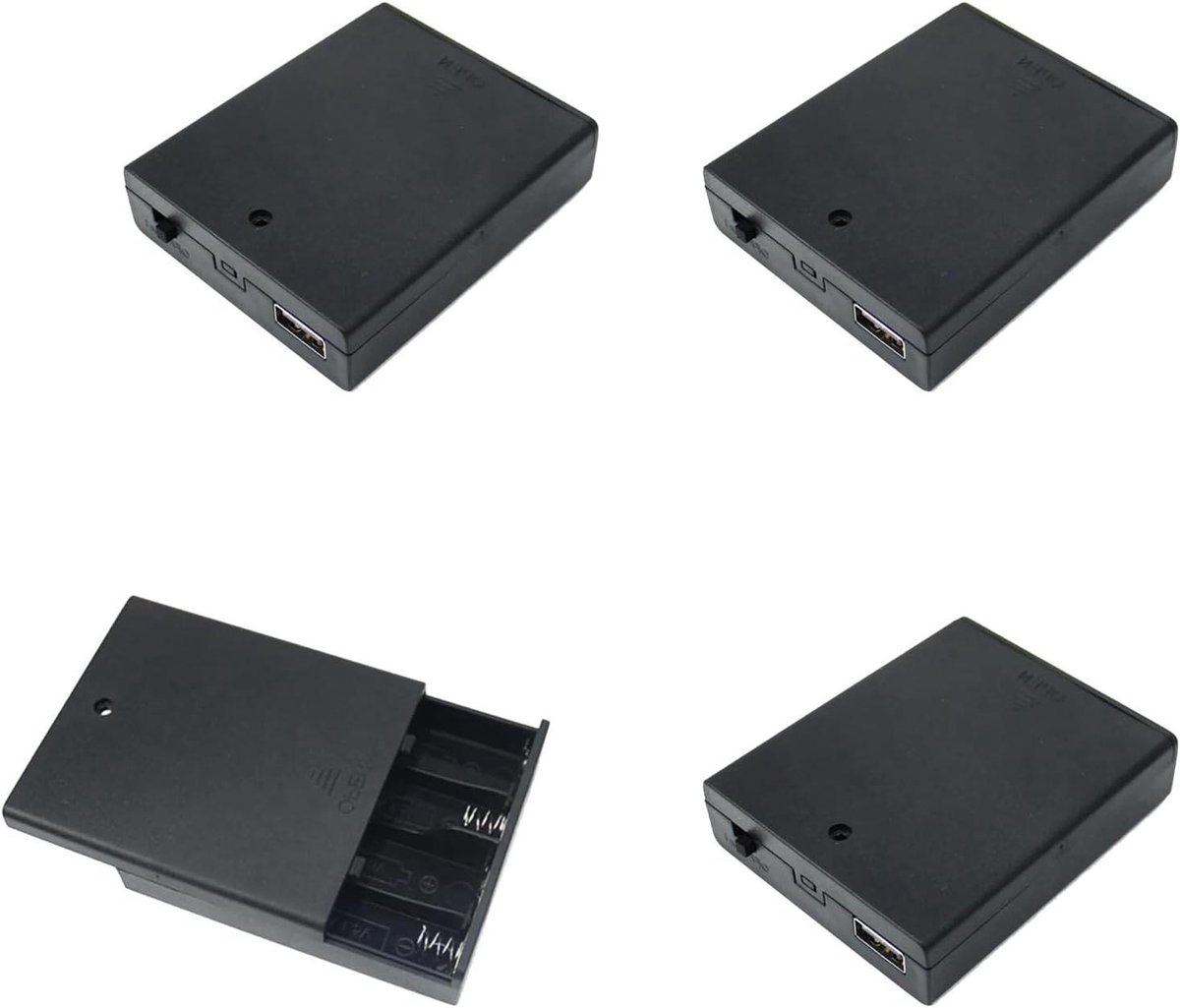 Batterijhouder AA - Batterij Case - DIY Projecten - Met USB Poort - 4 Stuks - Zwart