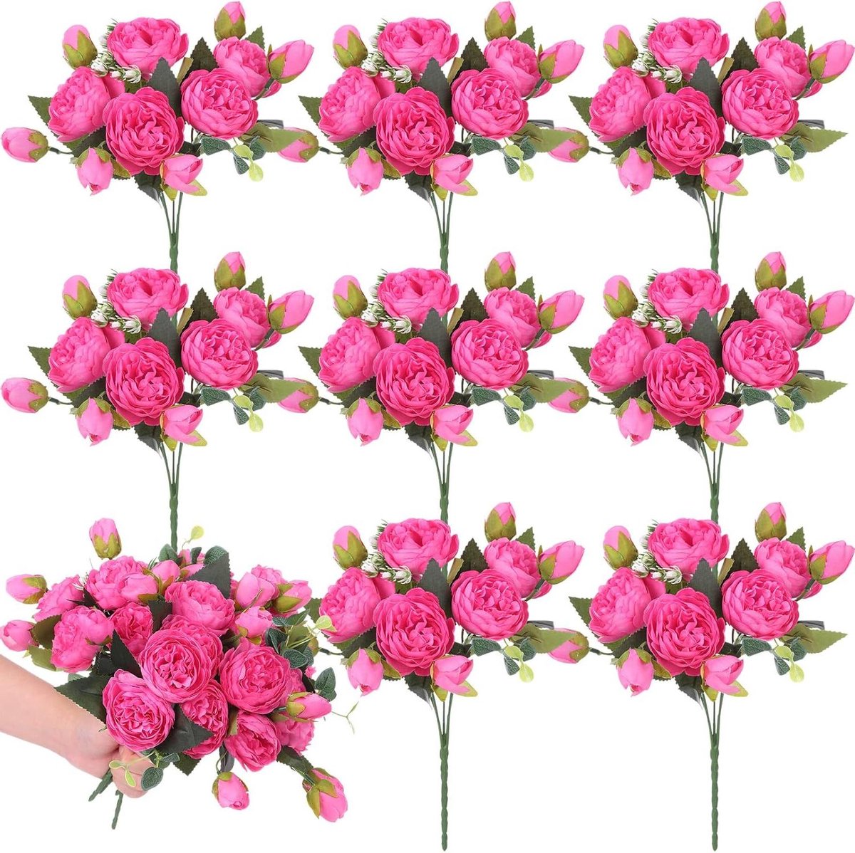 Kunstbloemen Pioenrozen - Zijden Bloemen Boeket - Bruiloft Decoratie - Levensecht Ontwerp - 8 Bossen - Lichtroze