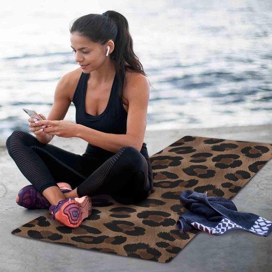 Yoga Mat - Fitness Mat Oefenmat - Hot Yoga Beoefenen - Natuurlijk Rubber Antislip - 180x66 cm - Luipaard Print — afbeelding 2