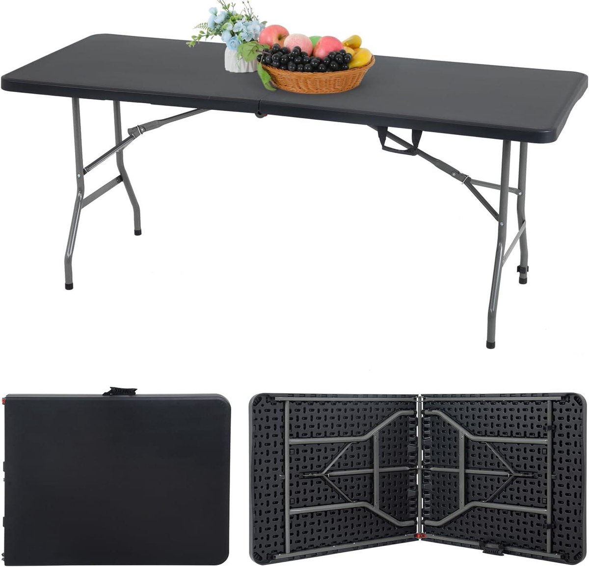 Klaptafel - Opvouwbare tafel - Feesten en evenementen - Robuust stalen frame - 178 x 74 x 74 cm - Zwart