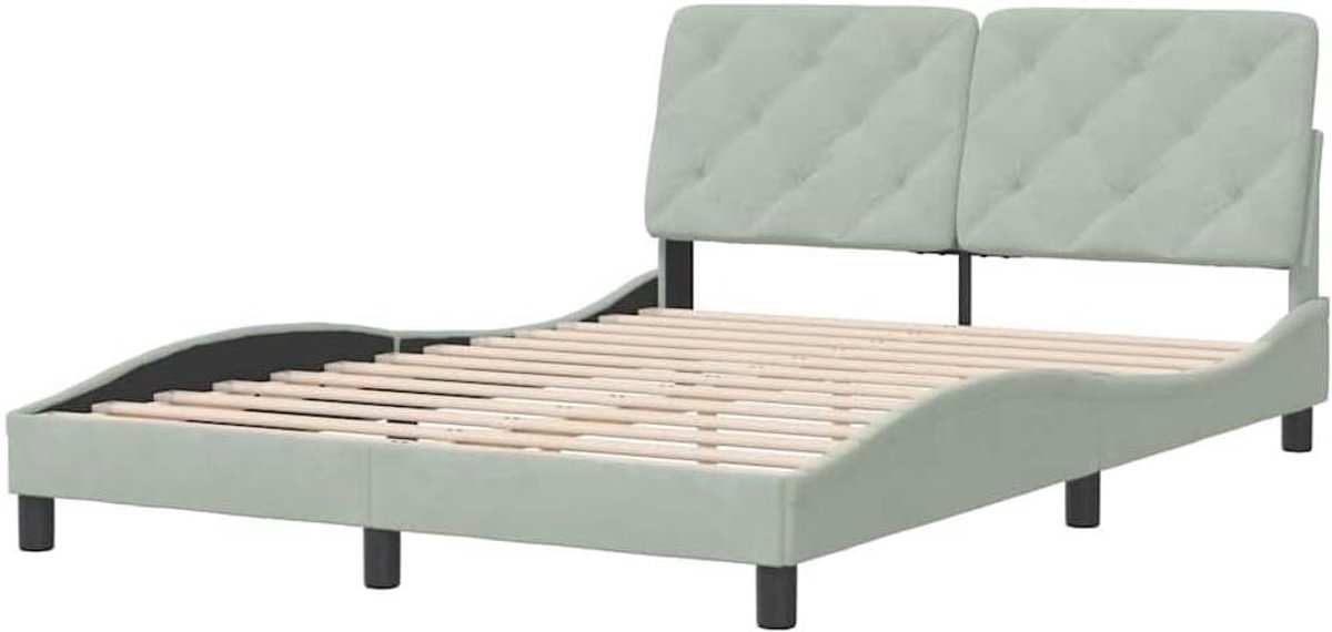 Bedframe met Hoofdeinde - Eenpersoonsbed Omouw - Goede Nachtrust Creëren - Zacht Fluweel Multiplex Lattenbodem - 120x200 cm - Lichtgrijs