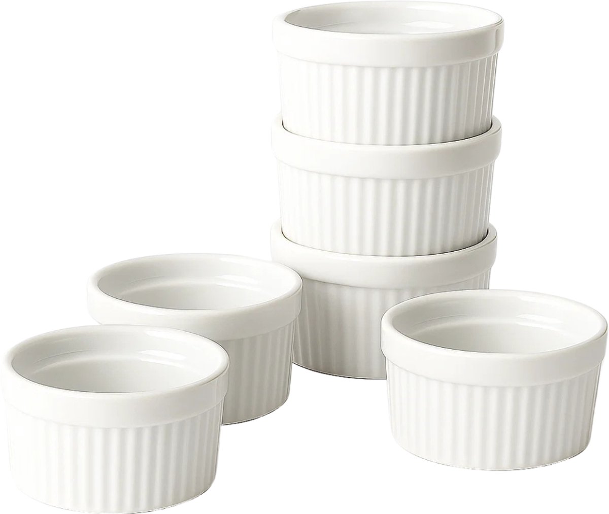 Cookinglife Ramekins / Soufflébakje / Creme Brulee Schaaltjes - Wit ø 9 cm - 6 stuks