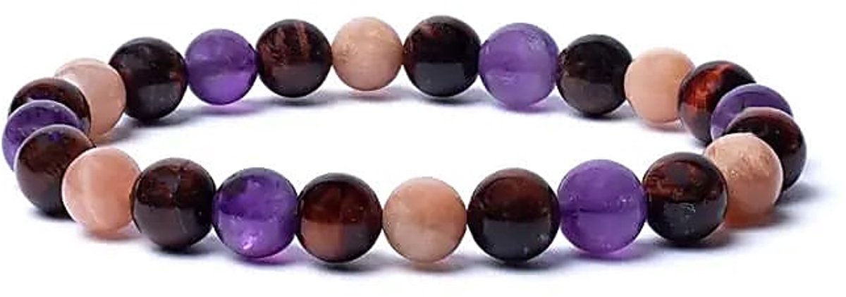 Armband Tijgeroog Zonnesteen Amethist Elastisch -- ±08cm - ±0,8cm - ±0.8cm