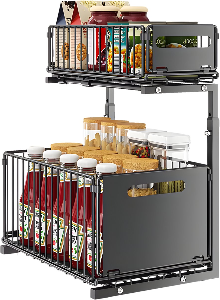 Lade-organizer – Voor keuken – 2-laags uitschuifbaar opbergrek voor onder de gootsteen – 1