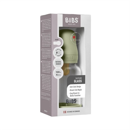 BIBS Fles - Slow Flow - 120 ml - Glas/Latex - Sage van Merkloos — afbeelding 2
