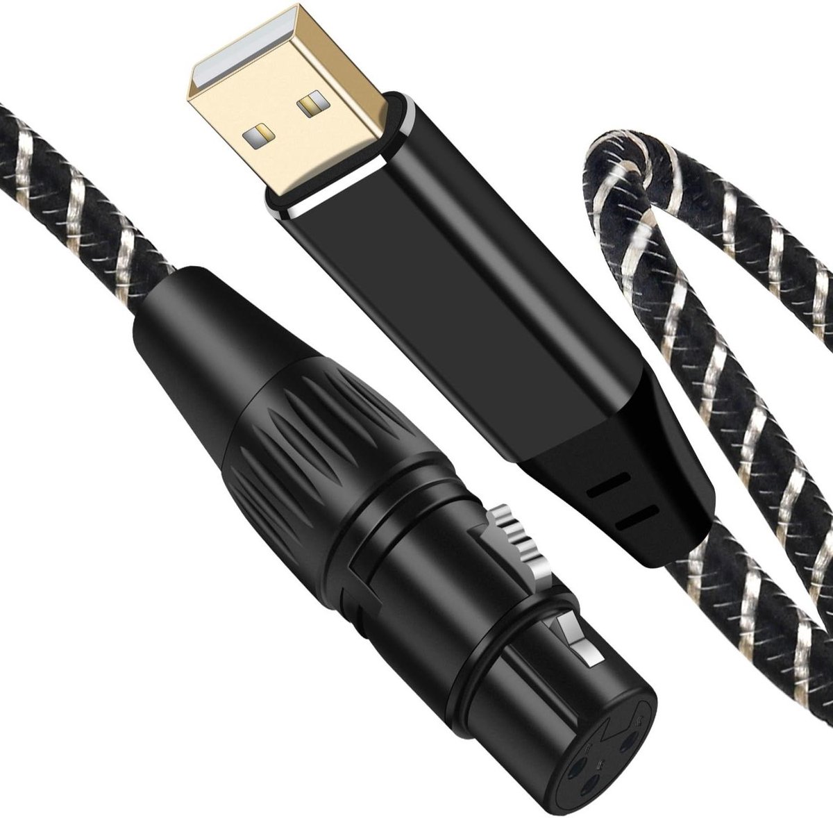 Microfoonkabel - XLR USB kabel - Muziek opnemen - Gevlochten kabel - 22 meter - Zwart