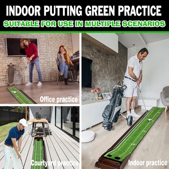 Golfmat - Putting oefenen - Indoor golf - Massief houten basis - 40 x 16 cm - Groen — afbeelding 2
