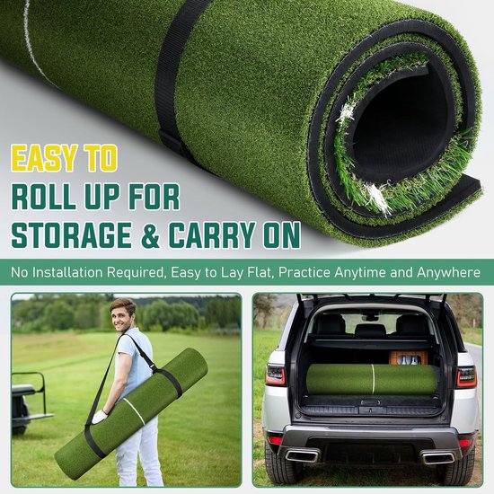 Golf Oefenmat - Golfslagmat - Swing Trainen - Dubbel Gras Oppervlak - 152 x 152 cm - Groen van GOLF — afbeelding 2
