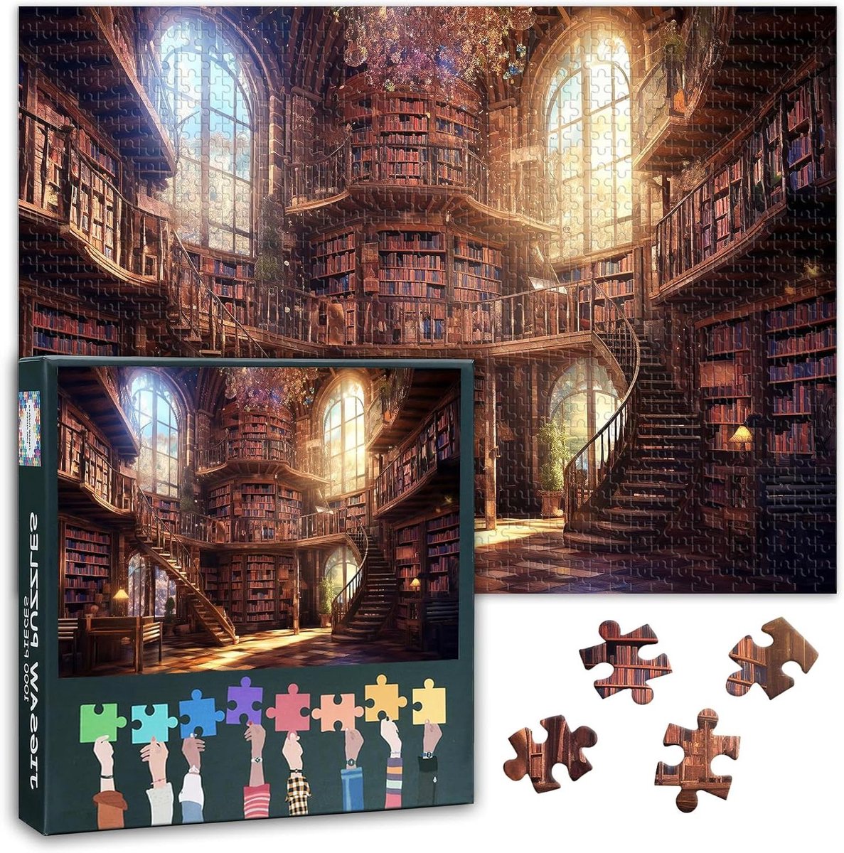 Bibliotheek Puzzels - Boekenplank Puzzel - Familie Speelavond - Uitdagende Cognitieve Vaardigheden - 50 cm x 70 cm - Bibliotheek