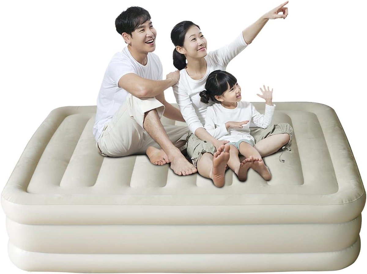 Luchtmatras Queensize - Opblaasbaar Bed - Gasten Ontvangen - Ingebouwde Snelle Pomp - 600 Pounds Capaciteit - Kaki