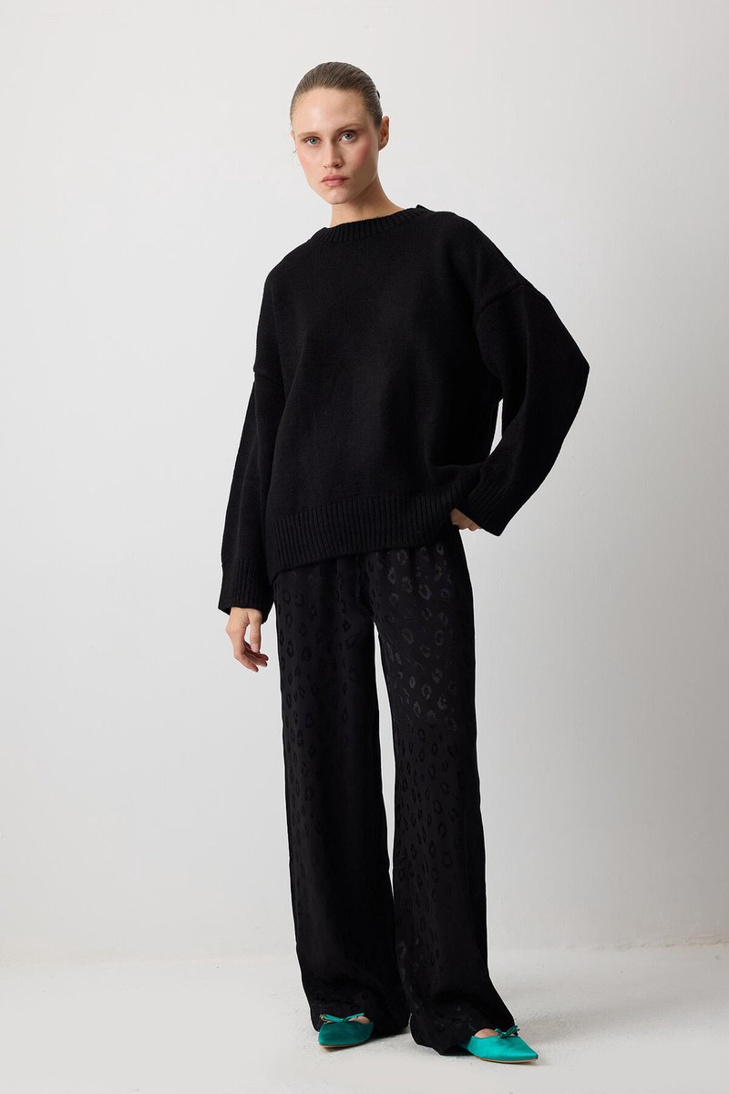 Touché Privé - Jacquard broek met luipaardprint - Zwart - Dames