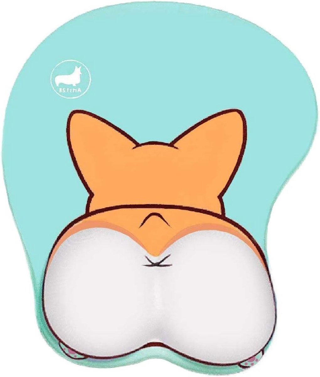 Grappige Muismat - Siliconen Muismat - Comfortabel Werken - 3D Corgi Butt Vorm - 26x22 cm - Multicolor