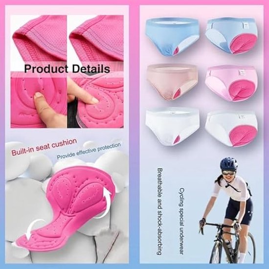 3D-gevoerde onderbroek voor dames - geschikt voor fietsen, paardrijden, en als gewatteerde fietsbroek met ademend - ergonomisch ontwerp - Paars - S — afbeelding 3