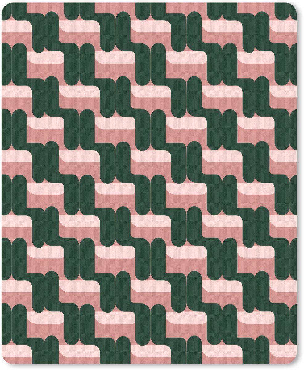 Muismat 12x16 cm - Mousepad Vlechtpatroon - Groen - Roze - Geometrisch - Muismatten