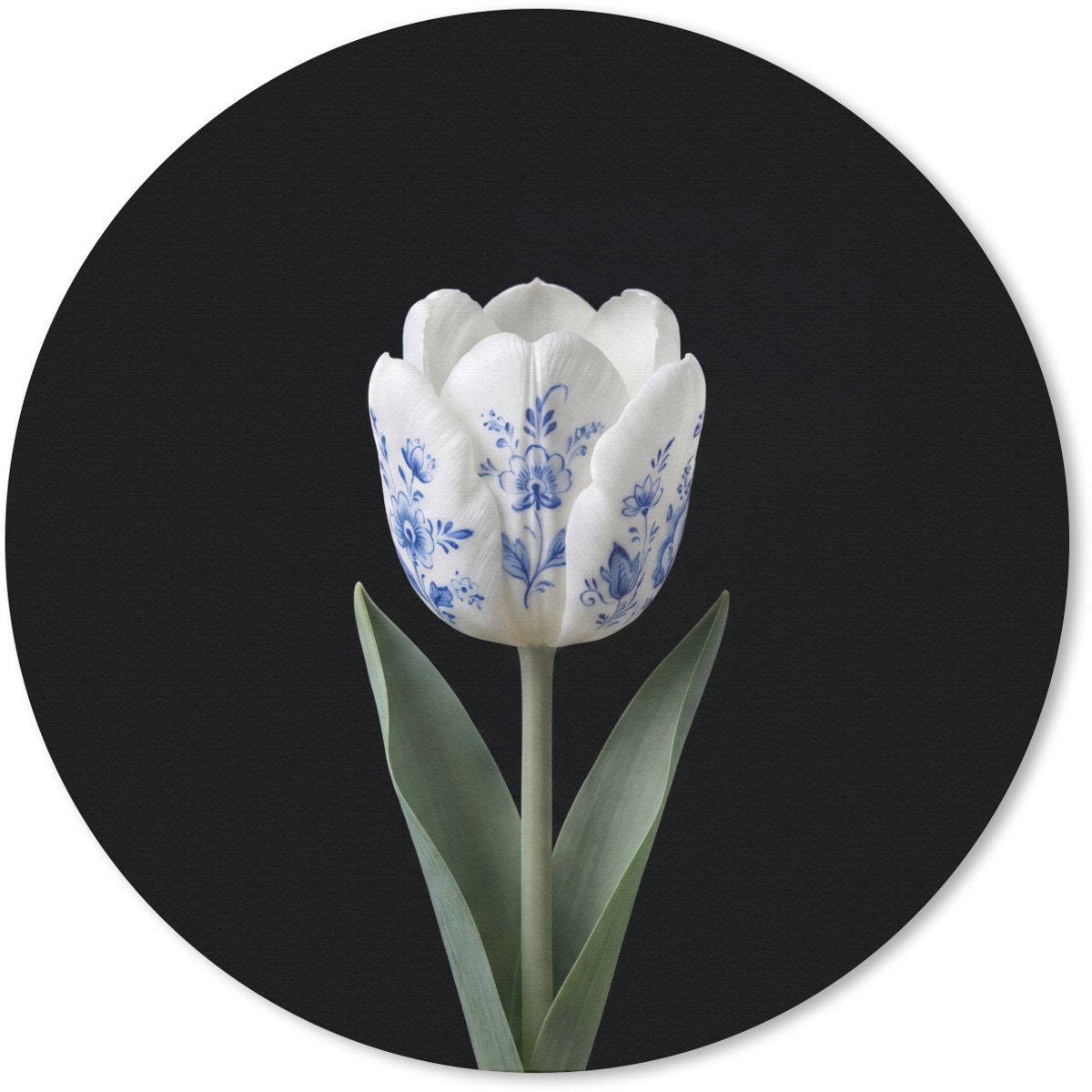 Muismat rond 20x20 cm - Mousepad Tulp - Patroon - Blauw - Ronde muismatten