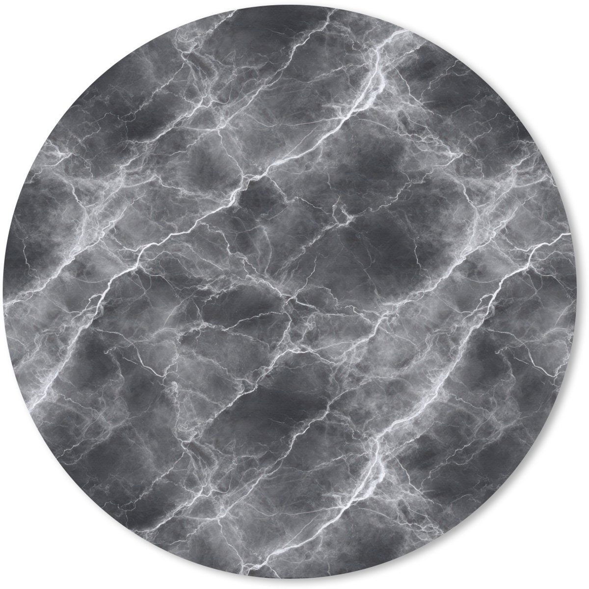 Muismat rond 40x40 cm - Mousepad Donkergrijs - Bliksem - Marmer print - Ronde muismatten