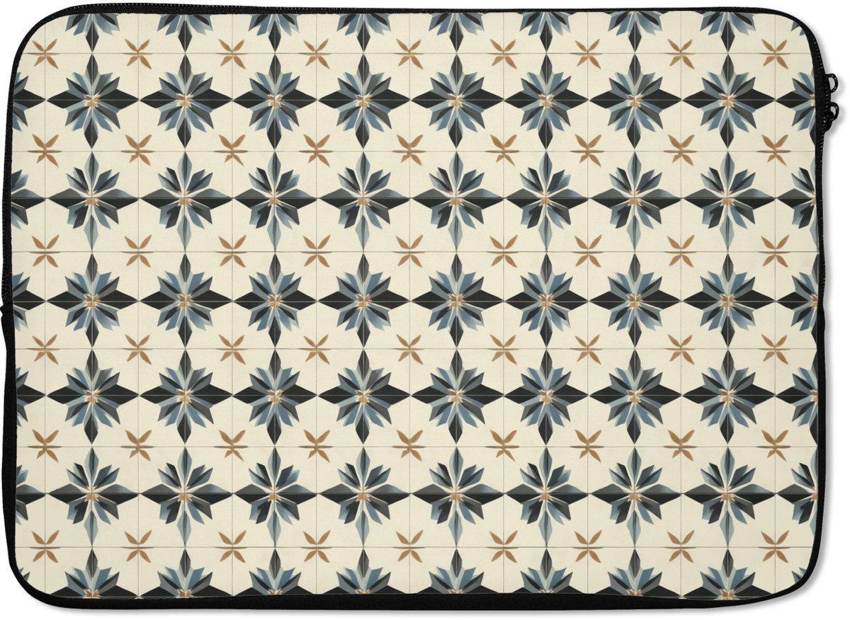 Laptophoes 14 inch - Sierlijk - Ornament - Blauw - Laptop sleeve - Binnenmaat 33x23 cm - Zwarte achterkant