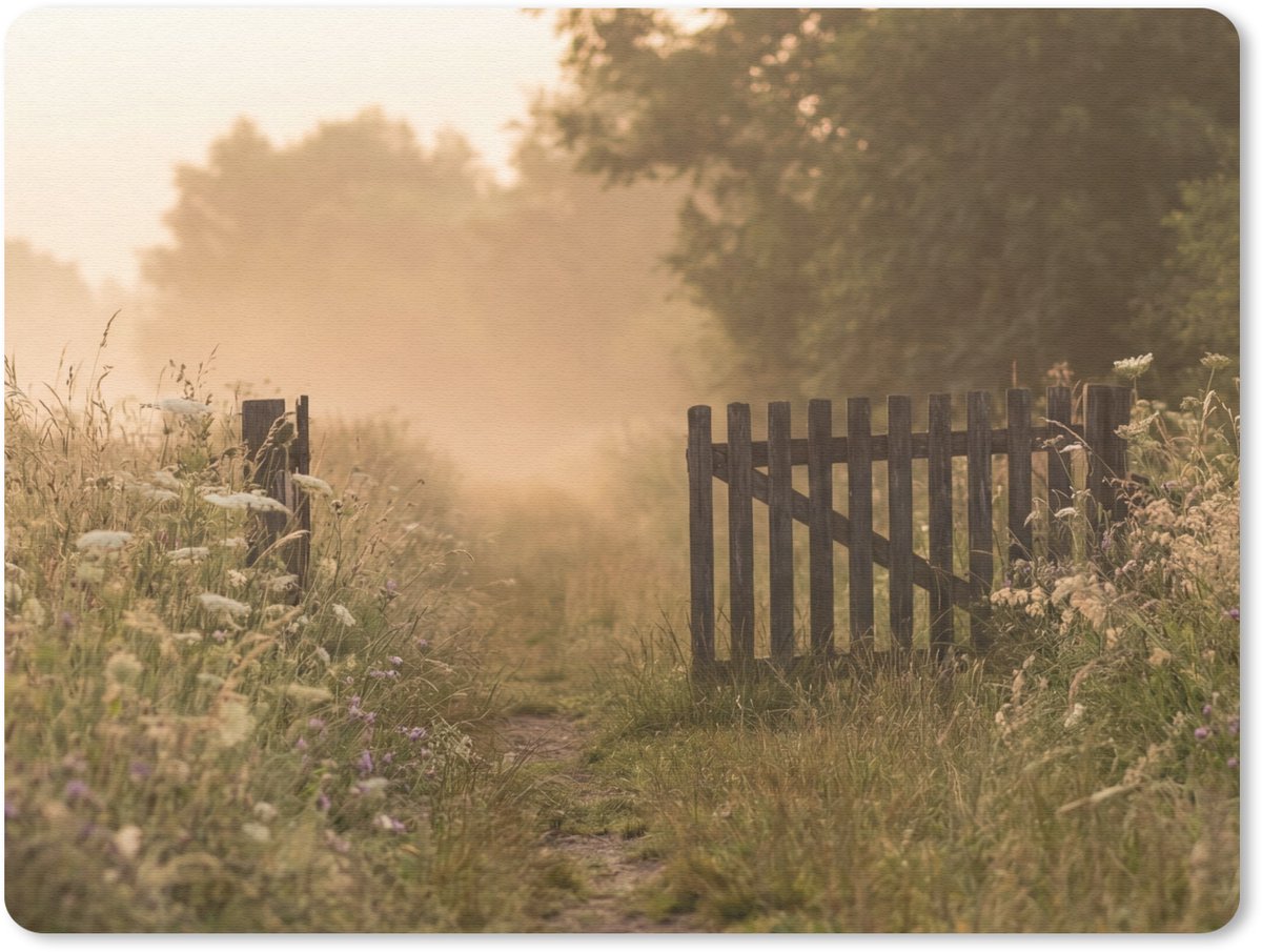 Muismat 12x10 cm - Mousepad Hek - Natuur - Mist - Veld - Muismatten