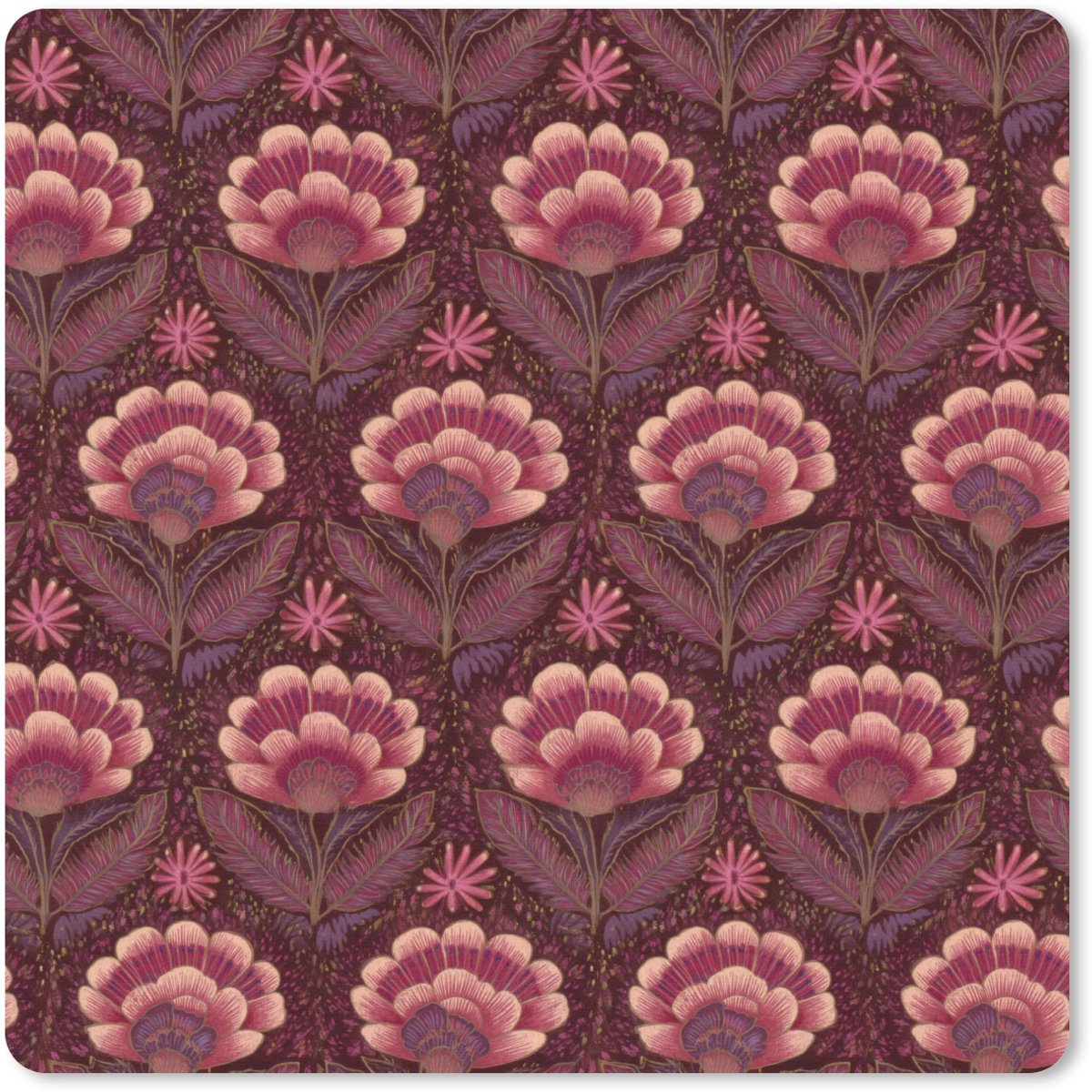 Muismat 30x30 cm - Mousepad Bloemen - Waaier - Paars - Muismatten