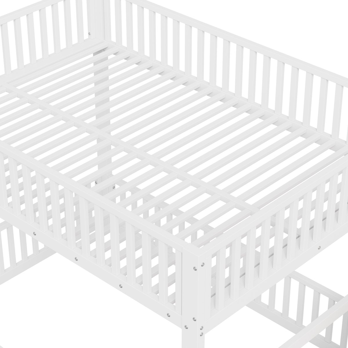 FloraGrace Stapelbed 140x200 cm - Met Led en Opbergladder - Laag Model - Veilig Kinderbed - Metaal MDF - Wit - Zonder Matras
