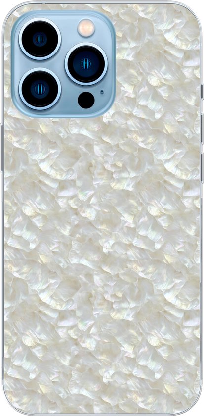 Telefoonhoesje Geschikt voor iPhone 13 Pro Max hoesje - Parelmoerglans - Wit - Schelp - Siliconen Telefoonhoesje Telefoonhoesje