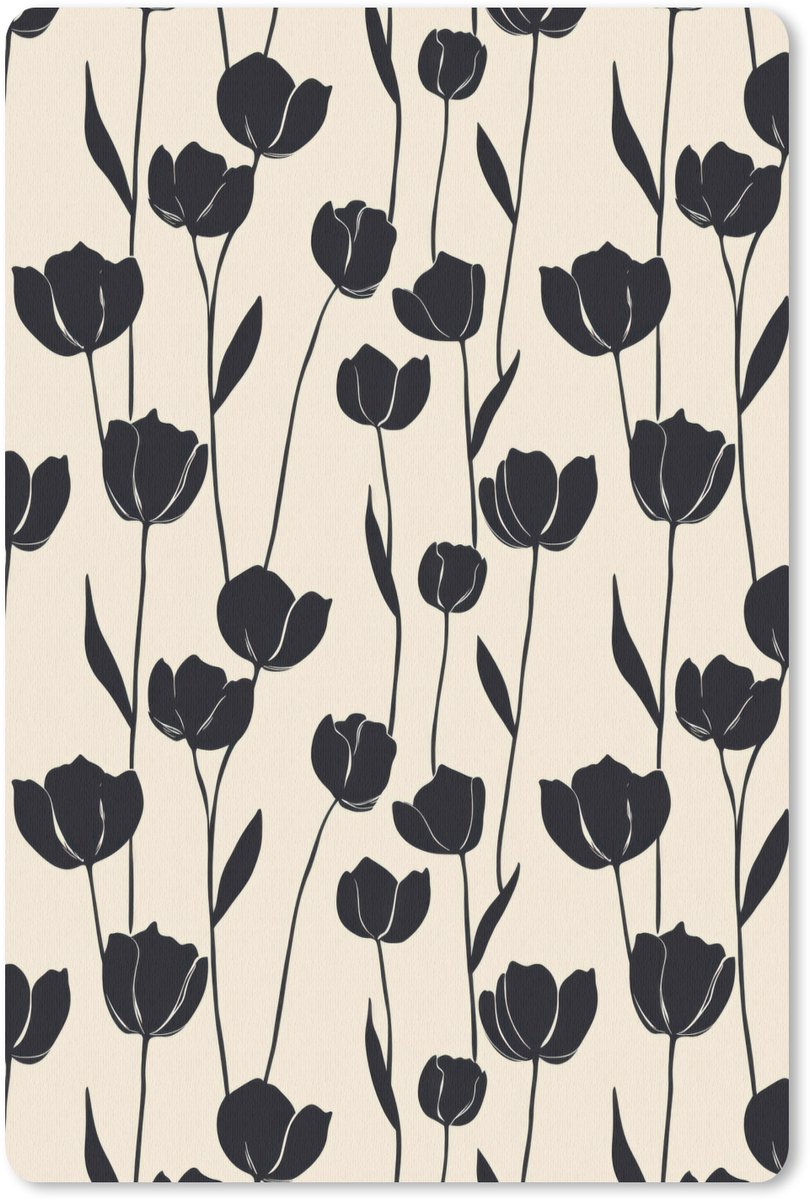 Muismat 13x20 cm - Mousepad Tulpen - Patroon - Zwart - Muismatten