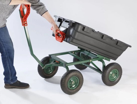 Tuintransportwagen GMGW350 met 350 kg laadvermogen, kantelbaar, extra brede spoorbreedte voor stabiliteit, grote luchtgevulde wielen voor gemakkelijk transport op oneffen terrein — afbeelding 3