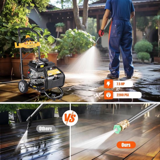 Hogedrukreiniger Benzine - Benzine Reiniger Krachtig - Terras Reinigen - 7.5 pk Motor - 2200 psi - Zwart — afbeelding 4