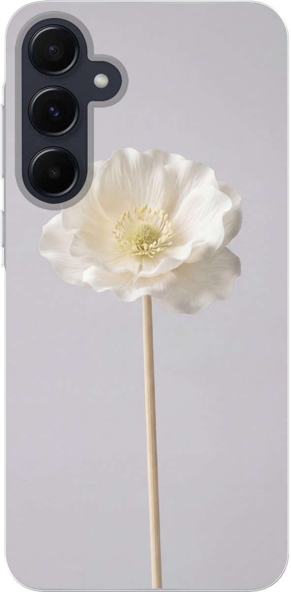 Telefoonhoesje Geschikt voor Samsung Galaxy A55 hoesje - Bloem - Minimalistisch -Wit - Siliconen Telefoonhoesje Telefoonhoesje