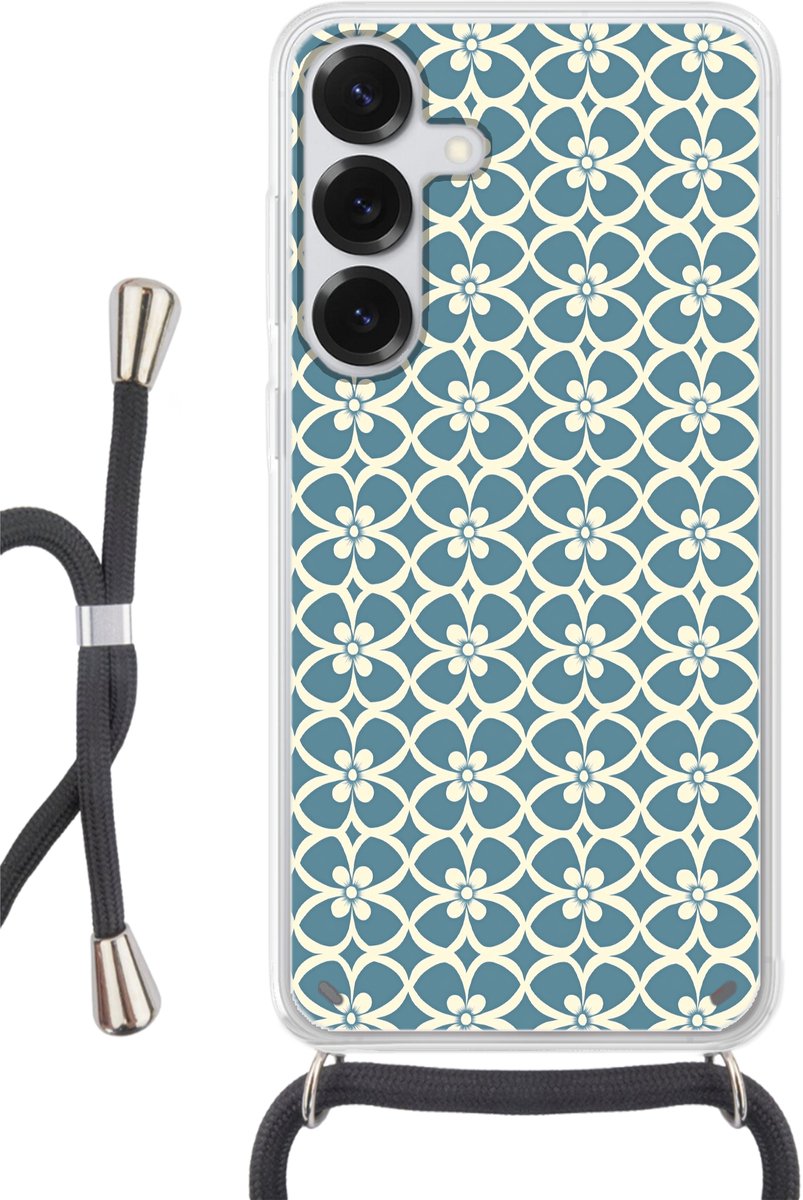 Telefoonhoesje Geschikt voor Samsung Galaxy S25 Plus - Patroon - Symmetrisch - Blauw - Siliconen - Crossbody - Backcover met Koord - Telefoonhoesje met koord - Hoesje met touw Telefoonhoesje