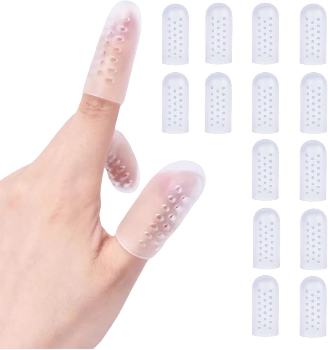 Pack van 14 Vingerbeschermers - Siliconen Gel - Vingerbescherming na Blessure - Vinger Moffen - Ademend Nieuw Materiaal - Blarenbescherming (Transparant)