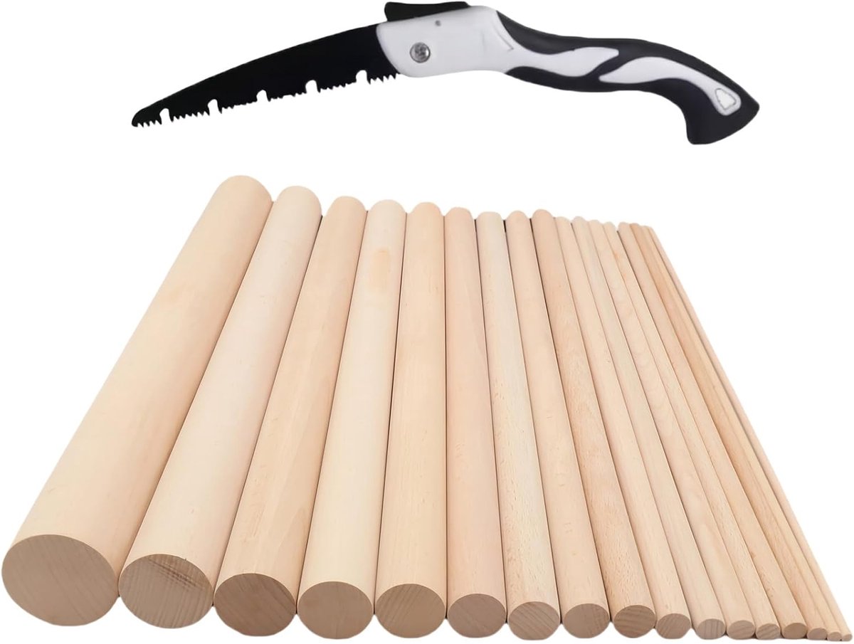 Ronde Beuken Stokjes - Glad Hout - Ambachtelijke Craft Sticks 8/10/15/20/25/30/35/40 x 500mm - 5/10/20/50/100pcs - Gratis Gereedschap - Zaag voor het Maken van Diverse Ambachten (10pcs 10mm x 200mm)