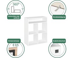 Boekenkast 5 vakken – Staande kubus kast wit 80 cm – KOMTO RIM4 opbergrek woonkamer & kantoor – Modern wand- en vrijstaand boekenkast rek – abtkantoor