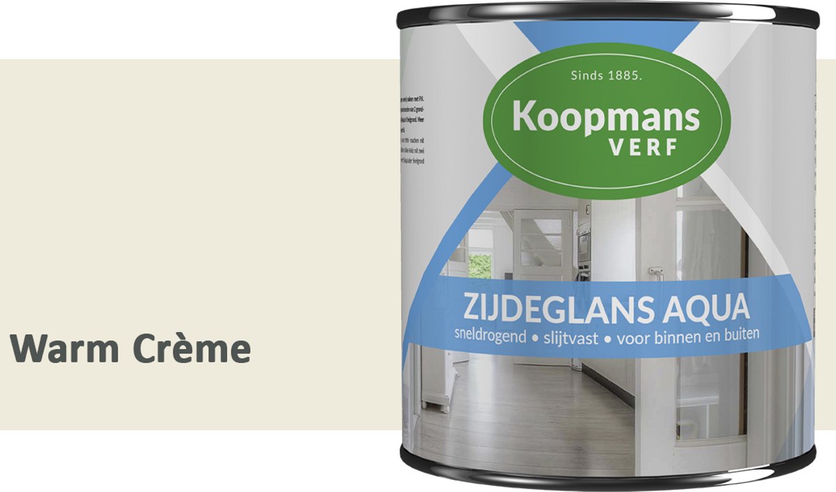 Koopmans Zijdeglans Aqua Lakverf – Zijdeglans houtlak voor kozijnen, deuren en meubels – Binnen & buiten – Watergedragen en sneldrogend – Warm Crème – 750 ml