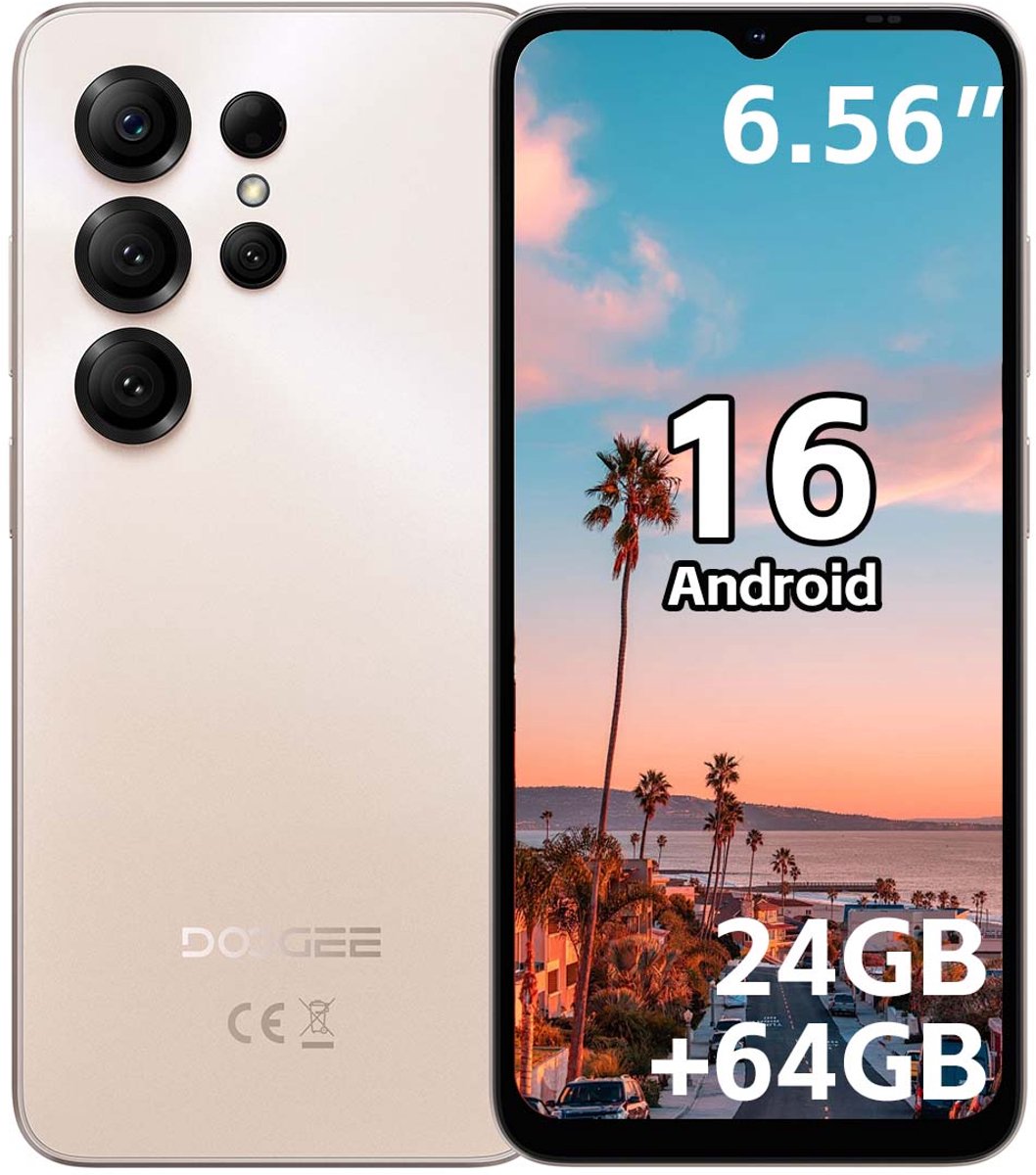 DOOGEE Note 56X Smartphone - 24 GB RAM - 64 GB ROM - 6,56 inch - 6150 mAh - Android 16 - Dual SIM 4G - GPS - Goud