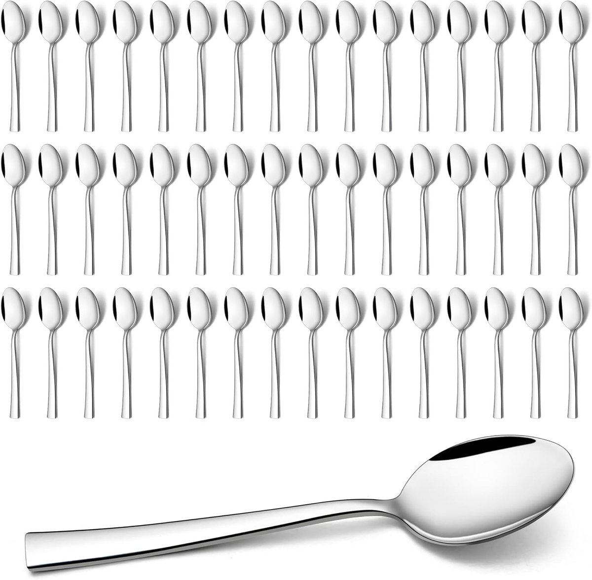 Stainless Steel Koffielepels Set - 48 Stuks - Vierkante Handgreep