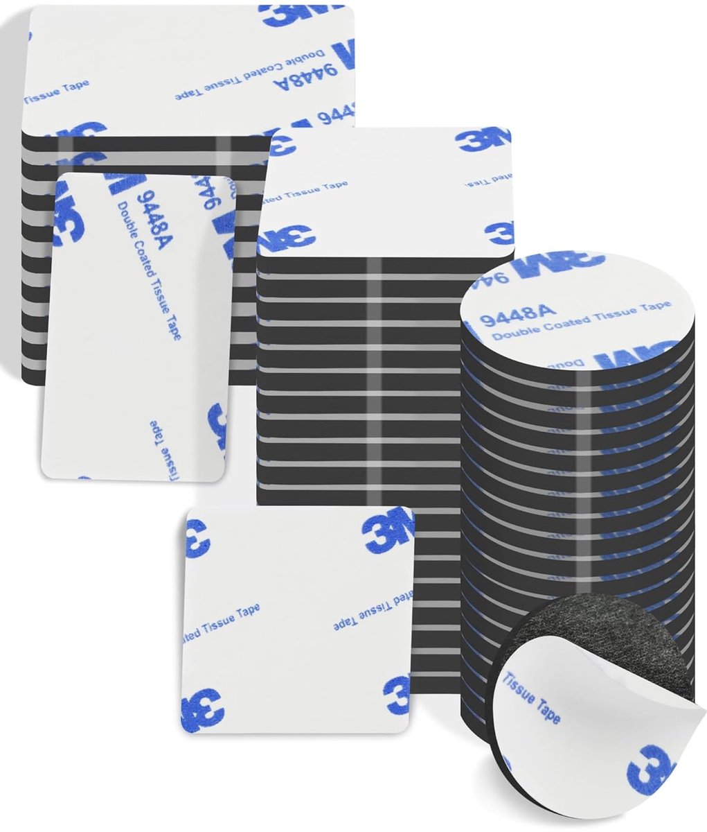 Double Sided Tape 50 Pieces - Extra Strong Adhesive Pads - EVA Foam Self Adhesive Pads - Black for Home Office Car (Rectangle Round Square)