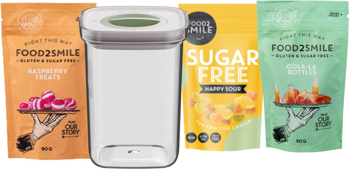& FRIENDS | Food2Smile + Smart Seal 1L Happy Sour - Cola-la Bottles - Berry Treats - Transparant -