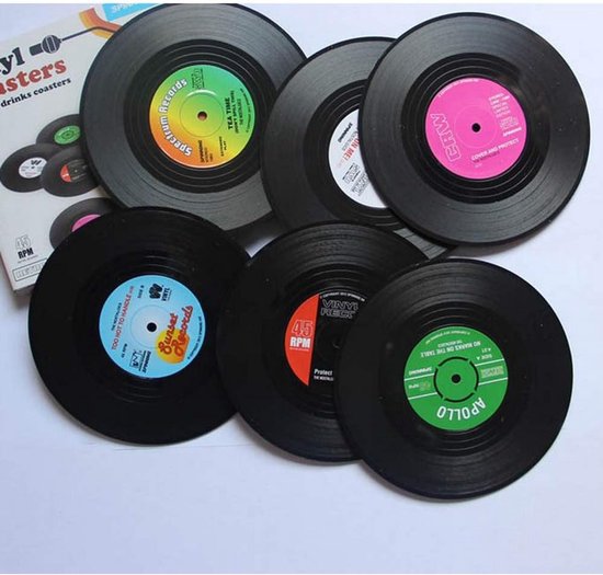 Muziekonderzetters Met Houder Voor Vinylplatenspeler, Set Van 6 Onderzetters Voor Muziekliefhebbers