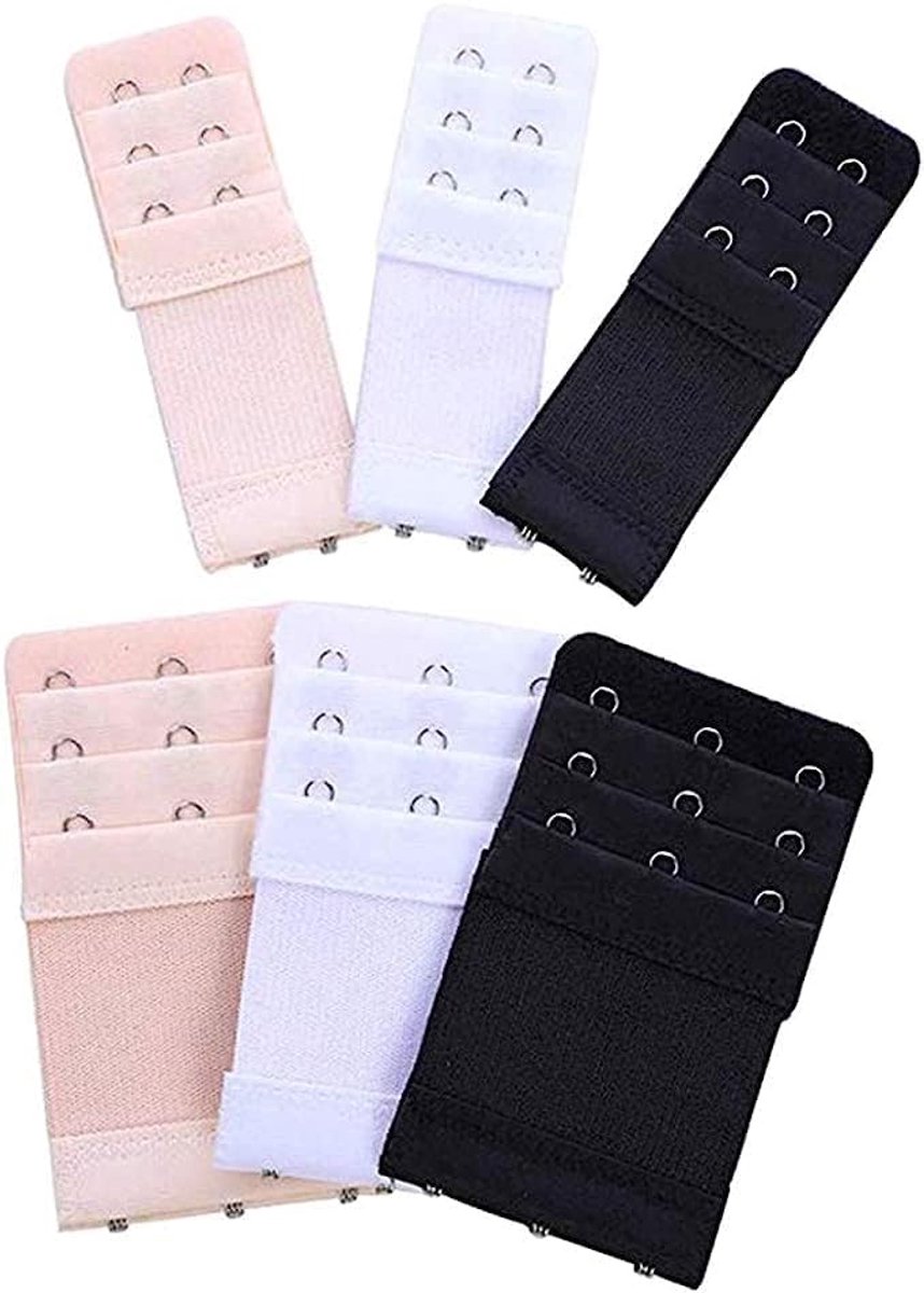 Pack van 6 BH-extensies - BH-uitbreiding - BH-verlenging - BH-sluiting - Zachtere - Comfortabele elastiek voor vrouwen - 3 rijen x 3 haken - 3 rijen x 2 haken - 3 kleuren